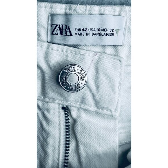 ZARA Mid-Rise Jeans  White SZ 10 Full Length Straight - Picture 10 of 11